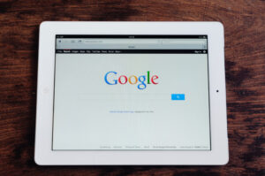 Google search homepage on a tablet device